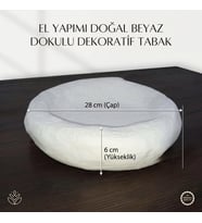 Dokulu Beyaz Dekoratif Orta Sehpa Tabak & Sunumluk 28x6 cm - Wabi Sabi / Japandi Ev Objesi