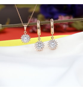 Beyaz Taşlı Minimal Anturaj Yuvarlak Gümüş Kolye Küpe Takım
