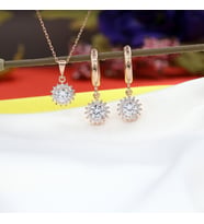Beyaz Taşlı Minimal Anturaj Yuvarlak Gümüş Kolye Küpe Takım