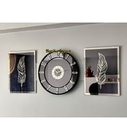 Aynalı Model 2 Li Tüy Tablo Ve Saat Seti (Gümüş)
