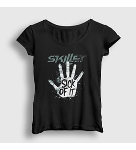 Presmono Kadın Siyah Sick Of It Skillet T-Shirt 539878tt