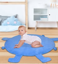 Bebek Oyun Halısı 120 cm Ponponlu ve Ayaklı (%100 Yerli) (Mavi)