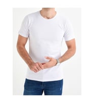 Erkek Beyaz Bisiklet Yaka Likralı Basic T-shirt