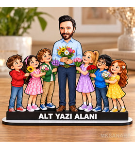 Kişiye Özel Erkek Anaokulu Öğretmeni Karikatürlü 18 cm MDF Masaüstü Biblo - Öğretmen Hediyesi Öğretmene Özel Hediye