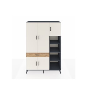 Hyperion Dolap 10 Raflı Tek Çekmeceli 5 Kapaklı 132x44x195 Antrasit-Aytaşı/Çam