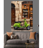 Yeşil Scooter Sokak Lambası Dekoratif Kanvas - Mdf Ahşap Tablo