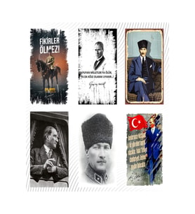Atatürk 6'lı Ahşap Duvar Poster Seti - Hbb Özel Seri