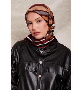 Kare Desenli Twill İpek Eşarp-0920 (Kırmızı)
