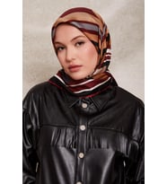 Kare Desenli Twill İpek Eşarp-0920 (Kırmızı)