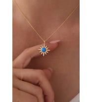 Gümüş Opal Taşlı Güneş Kolye - 925 Ayar Gümüş Kolye