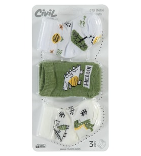 Civil Baby Hello Dino Desen Asetat 0-24 Ay Çorap Setleri - Standart
