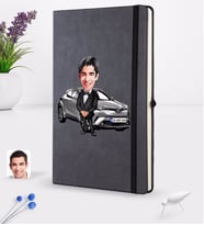 BK Gift Kişiye Özel Plakalı Erkek Toyota C-HR Karikatürlü Siyah Termo Deri Defter 16x24cm Model 1