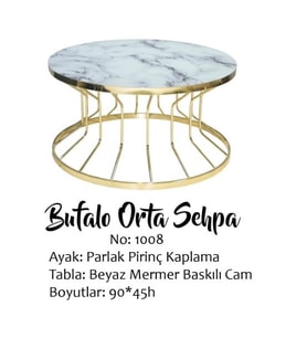 Brc Orta Sehpa 14052 Bufalo MODEL Beyaz Mermer TEMPER Cam Metal çelik GOLD renk kaplama El Yapım