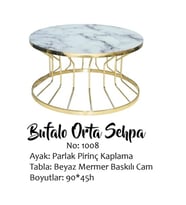 Brc Orta Sehpa 14052 Bufalo MODEL Beyaz Mermer TEMPER Cam Metal çelik GOLD renk kaplama El Yapım
