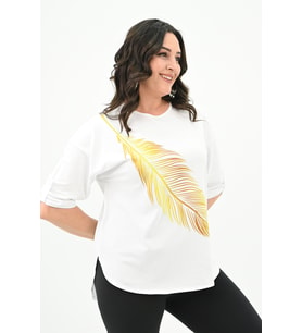 Kadın Büyük Beden Baskı Detaylı T-shirt 1773-2-24 (Beyaz)