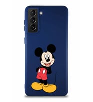 Samsung Galaxy S21 Plus Soft Premier Kapak Mickey Mouse-B Tasarımlı Silikon Kılıf - Lacivert (Şeffaf)
