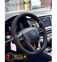 Seat Ibiza Mk5 Dikme Direksiyon Kılıfı Premium Komple Delikli Deri Siyah Dikiş 2017-2021