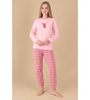 Fawn 6001 İnterlok Sevimli Ayıcık Desenli Kışlık Ev Kadın Pijama Takımı
