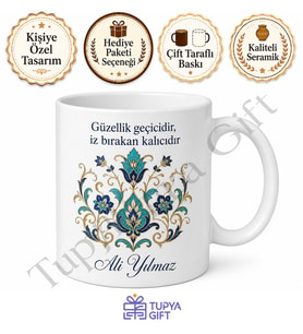 Türk Motifli Baskılı Kupa Bardak Hediye Özel Tasarım Porselen Mug