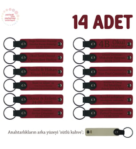 Ofis İçi Motivasyon Etkinliğine Özel, 14'lü Set, Kişisel Yazılı Anahtarlık, Kırmızı & Sütlü Kahve