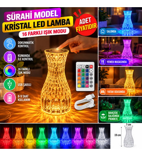 Mey İthalat® Sürahi Model USB Şarjlı Kumandalı 16 Farklı Işık Modlu Masa Üstü Kristal Akrilik Lamba Led (adet fiyatıdır)