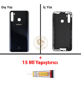 Infinix S5 Siyah Uyumlu Arka Kapak + B7000 Yapıştırıcı Arka Cam Batarya Pil Kapağı Lazer Kesim