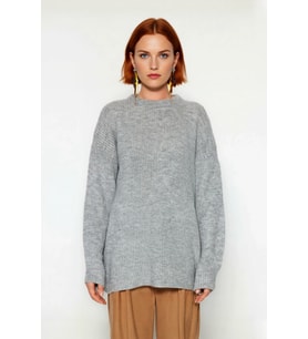 Kadın Basic Oversize Bisiklet Yaka Uzun Kol Triko Kazak Günlük Konforlu Şık Kışlık Giyim Kaliteli