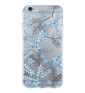 Apple iPhone 6 Plus Uyumlu Kapak Floral Mavi  Tasarımlı Şeffaf Silikon Kılıf