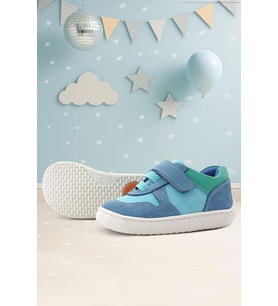 Rakerplus Bob Hakiki Deri Mavi Yeşil Barefoot Cırtlı Lastikli Bebek Sneaker Ayakkabı