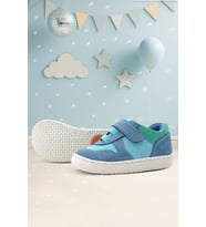 Rakerplus Bob Hakiki Deri Mavi Yeşil Barefoot Cırtlı Lastikli Bebek Sneaker Ayakkabı