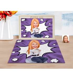 BK Gift Kişiye Özel Kadın Karikatürlü 1000 Parça Profesyonel Puzzle-101