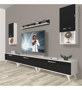 Decoraktiv Eko 270DA Mdf Retro Tv Ünitesi Tv Sehpası (Siyah - Beyaz)