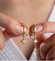 925 Ayar Gümüş Gold Çift Kutup Yıldızı Taşlı Küpe