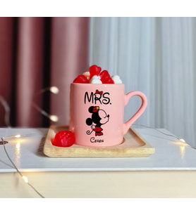 Minnie Mouse Tasarımlı Kişiye Özel Pembe Türk Kahvesi Fincanı