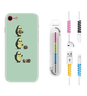 Apple iPhone 5 6 7 8 Plus Se XR Kılıf Kablo Koruma Spiral Silikon Avokadolar1352
