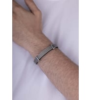 Gümüş Pazarım Şeritli 4 Sıra Örgü Model Erkek Deri Bileklik