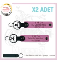Yol Tutkunlarına, İsim Plaka ve B Rh (+) Kan Grubu Kişiselleştirilmiş Deri x2 Anahtarlık, Pembe-Laci