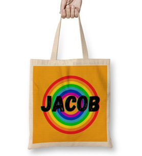 Jacob Name personalized Custom Vintage Retro Rainbow Design Gift Baby-Gift For Him Bez Çanta Uzun Saplı