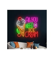 ALL YOU NEED IS ICE CREAM Yazılı ve Şekilli Neon Tabela