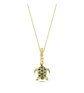 Taşlı Kaplumbağ Altın Kaplama Kolye KLY85 (Gold)