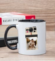 Kişye Özel Polaroid Tasarım Fotoğraflı Siyah Kupa Bardak