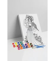 Çiçekli Kadın Desenli Mandala Tuval Boyama Seti 40x50 cm