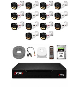 FURY 14 Kameralı Güvenlik Kamera Seti 4 Warm LED Gece Renkli Görüş 250 GB HDD