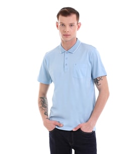 Hatemoğlu Mavi Regular Fit Cepli Polo Yaka Merserize Pamuk T-shirt