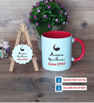 Arapça Öğretmeni Kupa Bardak Kırmızı ve Ahşap Anahtarlık Hediye Öğretmenler Günü Hediyesi (Model 1)