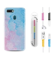 Oppo A5S A15 A16 A54 A55 A73 A74 Kılıf Kablo Koruma Spiral Silikon Pink Blue Abstract 1385