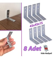 8 Adet Mobilya Eşya Dolap Duvar Sabitleyici Köşe Bağlantı L Demir Gönye Deprem Güvenliği 45x45x15mm (Krom)