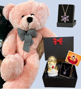 Premium Hediye Seti - Büyük Boy Pembe Peluş Ayıcık ve Fotoğraflı Hediye Kutusu (Model 4)