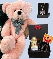 Premium Hediye Seti - Büyük Boy Pembe Peluş Ayıcık ve Fotoğraflı Hediye Kutusu (Model 4)