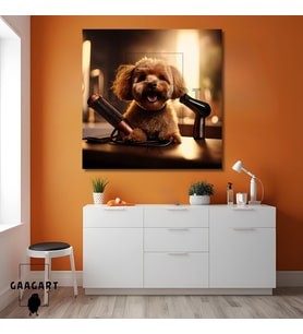 Tekli Kare Kanvas Pet Kuaför Fön Çektiren Poodle Köpek